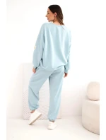 Dámský máslový komplet s volnou mikinou a kalhotami s nápisem LOVE tmavě mentolová