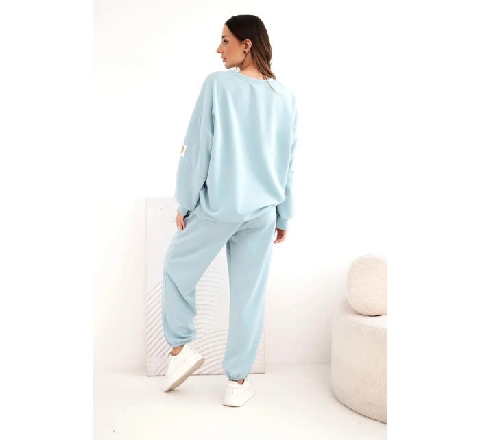 Dámský máslový komplet s volnou mikinou a kalhotami s nápisem LOVE tmavě mentolová