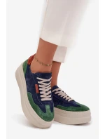 Semišové dámské tenisky na platformě Zazoo N1269S3 Zeleno-Temněmodré