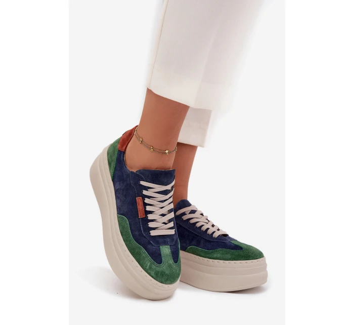 Semišové dámské tenisky na platformě Zazoo N1269S3 Zeleno-Temněmodré