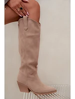 Beige kožené kozačky typu kovbojky Sylvie Beige kožené kozačky typu kovbojky Sylvie