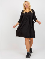 Černé mikinové šaty plus size basic s kapsami