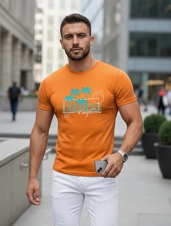 Tshirt męski z nadrukiem pomarańczowy model 22136493 - FashionStreet
