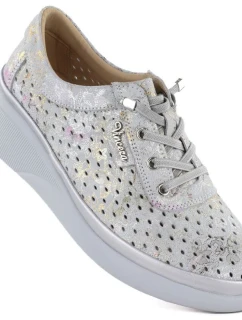 Dámské kožené polobotky na podpatku šedé model 22021895 - VINCEZA