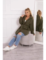 Zateplená bunda s vázáním v pase khaki barvy Zateplená bunda s vázáním v pase khaki barvy