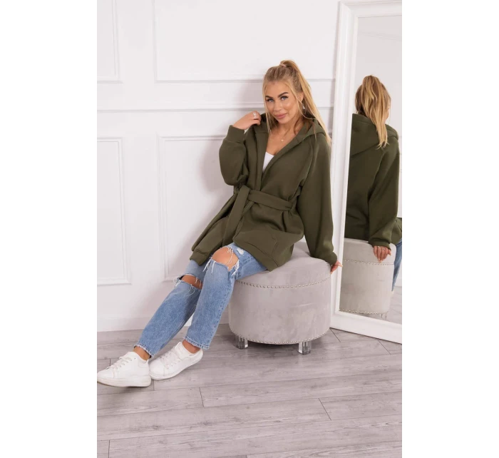 Zateplená bunda s vázáním v pase khaki barvy Zateplená bunda s vázáním v pase khaki barvy