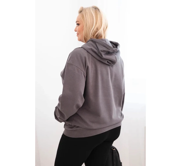 Dámská mikina s kapucí a klokaní kapsou Plus Size z bavlny grafitová