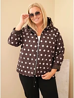 Dámská bunda Plus Size s kapucí a puntíky hnědá
