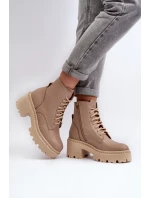 Dámské kožené botky na podpatku béžové model 21644578 - Zazoo