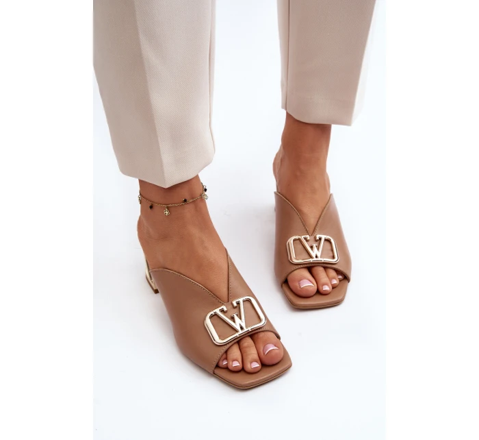 Elegantní Dámské Pantofle Na Podpatku Laura Messi 2771 Beige