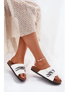 Dámské pantofle s suchým zipem na korkové platformě – bílé Baylin