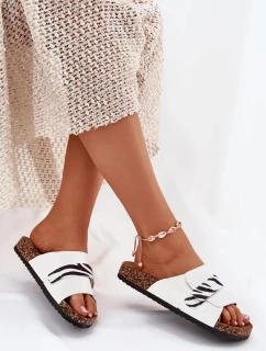 Dámské pantofle s suchým zipem na korkové platformě – bílé Baylin