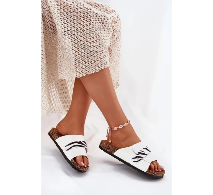 Dámské pantofle s suchým zipem na korkové platformě – bílé Baylin Dámské pantofle s suchým zipem na korkové platformě – bílé Baylin