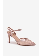 Dámské lodičky s dekorací a odhalenou patou – šampaňské Nanadra