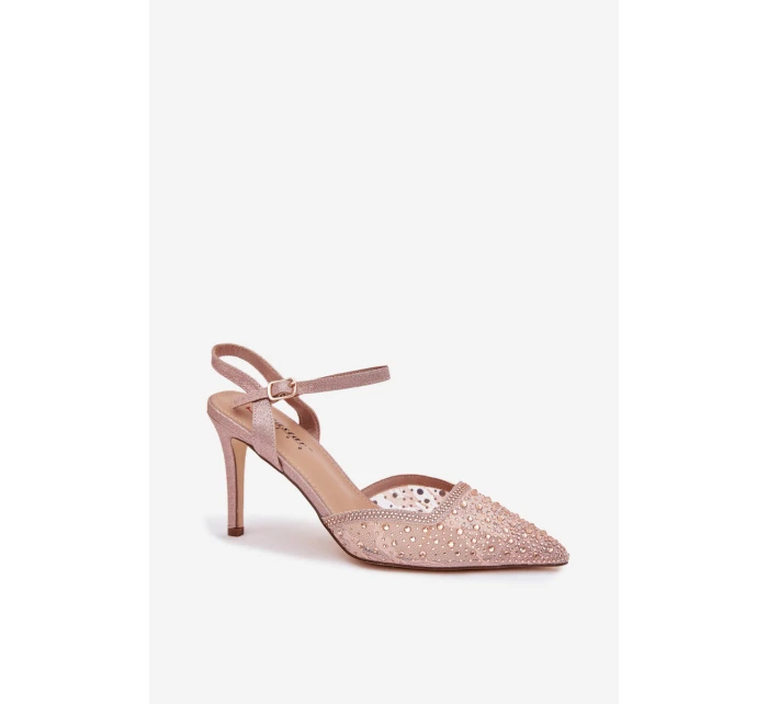 Dámské lodičky s dekorací a odhalenou patou – šampaňské Nanadra