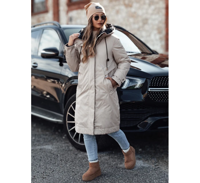 Dámská zimní bunda ELEGANTI dlouhá s kapucí světle šedá FashionStreet TY4657