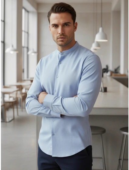 Pánská neformální košile SLIM FIT se stojáčkem modrá FashionStreet DX2616