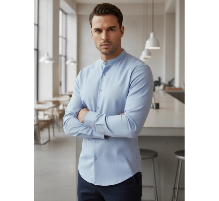 Pánská neformální košile SLIM FIT se stojáčkem modrá FashionStreet DX2616