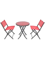 SADA BALKONOVÉHO NÁBYTKU KULATÝ STŮL A 2 SKLÁDACÍ ŽIDLE ČERVENÁ