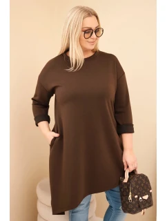Dámská sukýnka Plus Size z viskózy s volným střihem a dlouhým rukávem hnědá