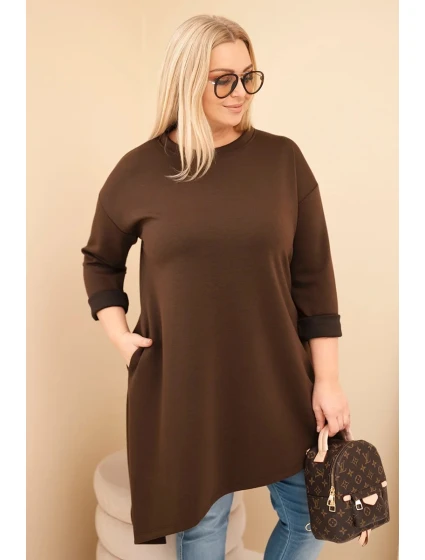 Dámská sukýnka Plus Size z viskózy s volným střihem a dlouhým rukávem hnědá