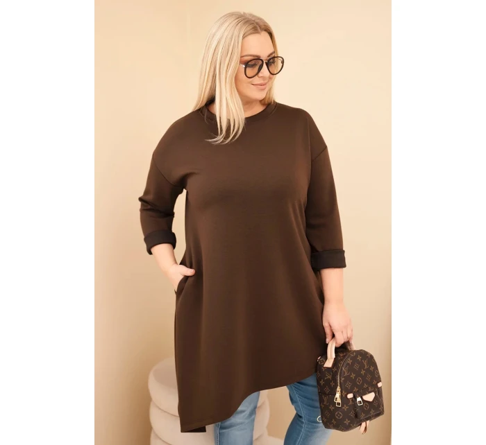 Dámská sukýnka Plus Size z viskózy s volným střihem a dlouhým rukávem hnědá