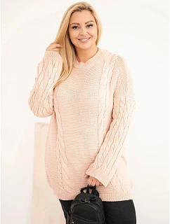 Dámský svetr Plus Size s copánkovým vzorem tmavě pudrová růžová