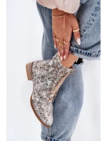 Kožené Vzorované Kotníkové Boty Na Ploché Podpatky model 21691368 Béžové - Maciejka