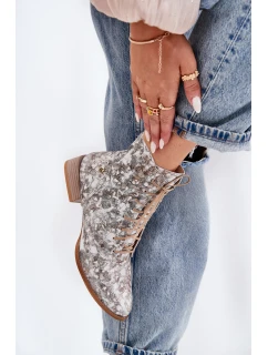 Kožené Vzorované Kotníkové Boty Na Ploché Podpatky model 21691368 Béžové - Maciejka