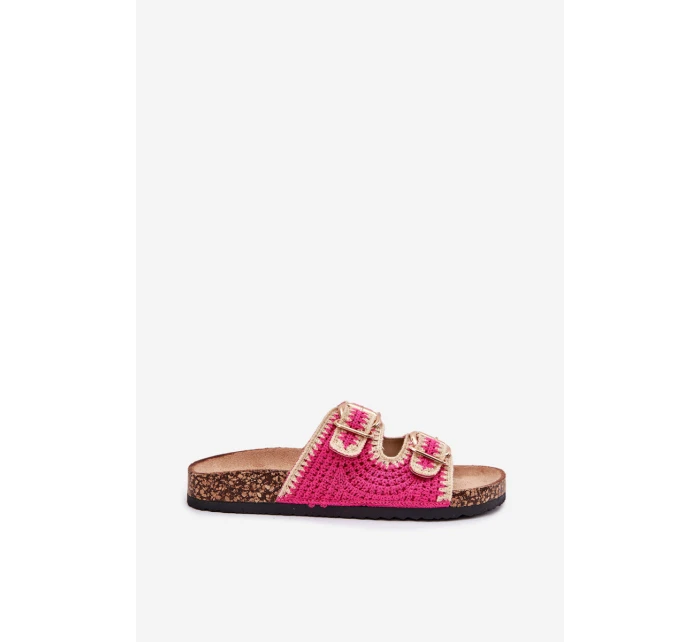 Háčkované Dámské Pantofle Se Zlatými Přezkami Fuchsie Fenira Háčkované Dámské Pantofle Se Zlatými Přezkami Fuchsie Fenira
