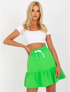 Světle zelená krátká mikinová sukně s detailem zavazování