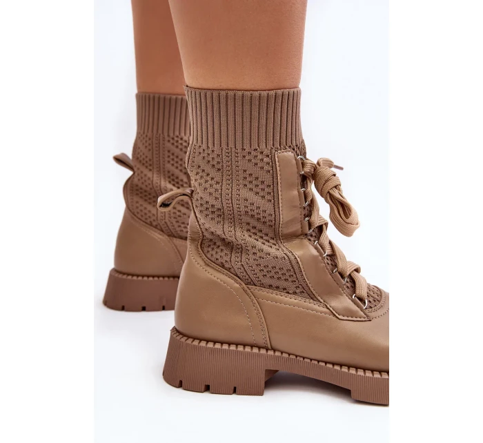 Dámské kozačky se šněrovací ponožkou, hnědá Gentiana Dámské kozačky se šněrovací ponožkou, hnědá Gentiana