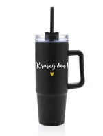 KRÁSNÝ DEN - černý cestovní termohrnek s průhledným víčkem 900 ml