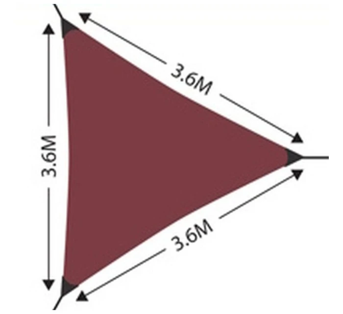 ZAHRADNÍ SLUNEČNÍK TROJÚHELNÍK 3,6X3,6X3,6M BORDÓ