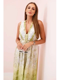 Dámské viskózové šaty s výšivkou oliva