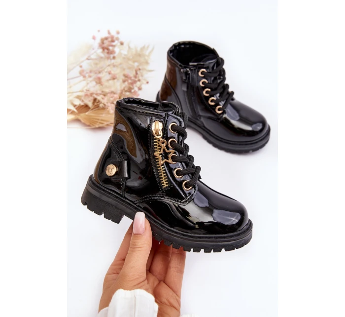 Dětské lakované botky na zip černé model 21641016 - EVENTO