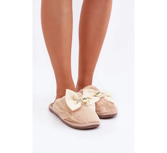 Dámské Pantofle S Kožešinou A Mašlí Béžové Olfedi Dámské Pantofle S Kožešinou A Mašlí Béžové Olfedi