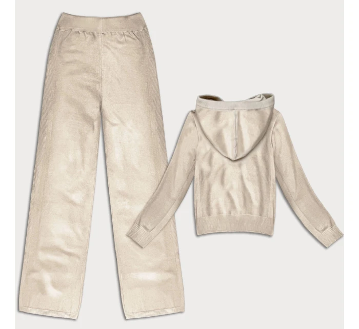 Světle béžový dvoudílný úpletový komplet - mikina a kalhoty (26C8803-159)