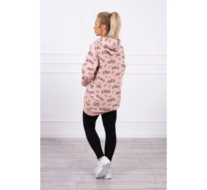 Mikina s nápisy tmavě pudrově růžová