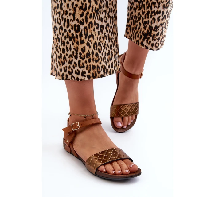 Zazoo 40027 Ploché Kožené Dámské Sandály Měděné Zazoo 40027 Ploché Kožené Dámské Sandály Měděné