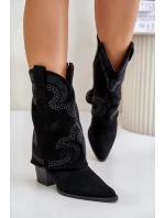 Ozdobené kozačky do půli na podpatku černé model 21675928 - S.Barski