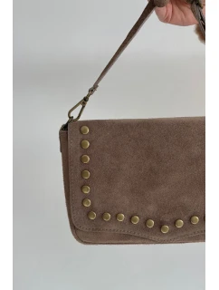 Semišová kožená kabelka s cvočky – béžová Rhenna