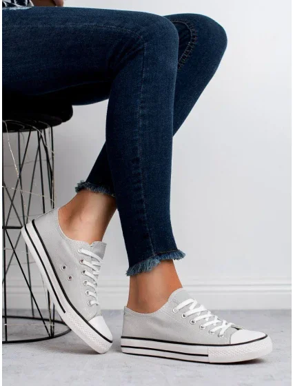 Trendy šedo-stříbrné  tenisky dámské bez podpatku