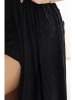 dlouhé šaty na jedno rameno s  a rozparkem na nohou BLACK model 21186111 - numoco