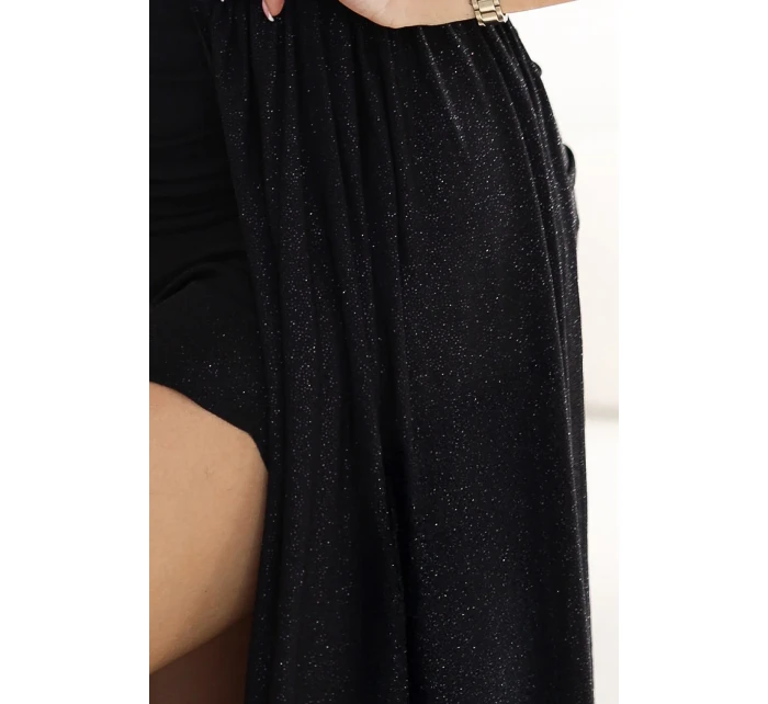 dlouhé šaty na jedno rameno s  a rozparkem na nohou BLACK model 21186111 - numoco