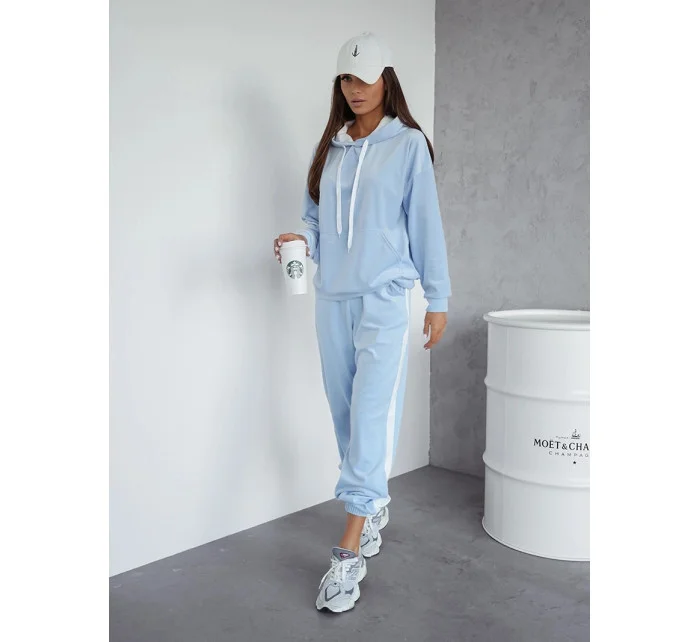 Světle modrý dámský velurový teplákový komplet s lampasy model 20980113 - Moon
