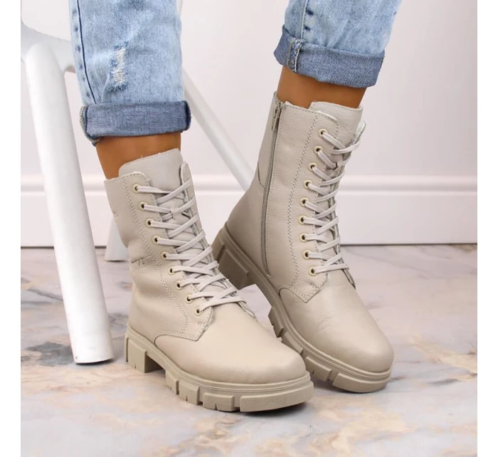 Kožené pohodlné zateplené boty Rieker W RKR613 beige