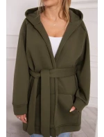 Zateplená bunda s vázáním v pase khaki barvy Zateplená bunda s vázáním v pase khaki barvy