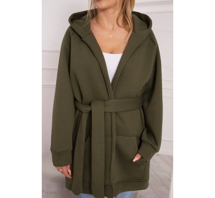 Zateplená bunda s vázáním v pase khaki barvy Zateplená bunda s vázáním v pase khaki barvy