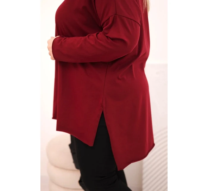 Dámská blůza Plus Size asymetrická s dlouhým rukávem bordová